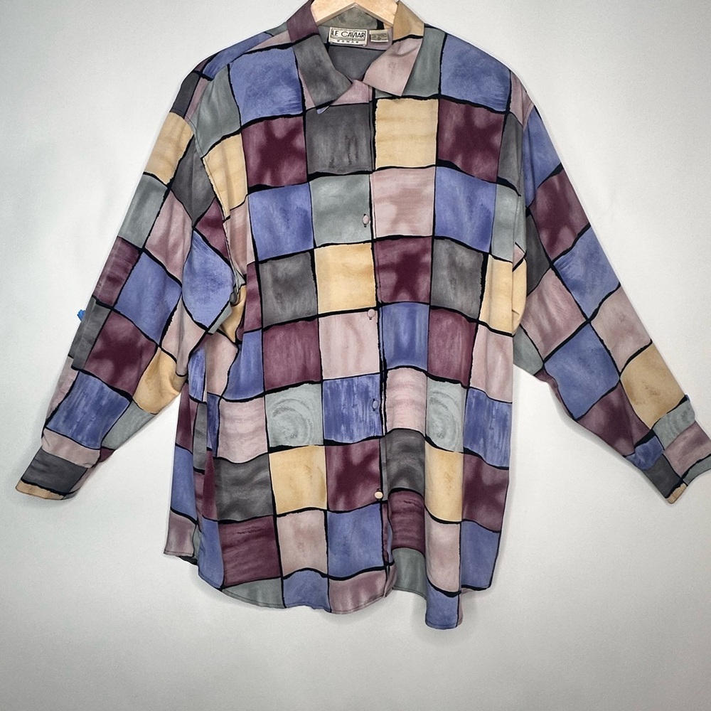 Le Caviar Vintage Womens‎ Color block Sz 1X Long Sleeve Button Up Blouse